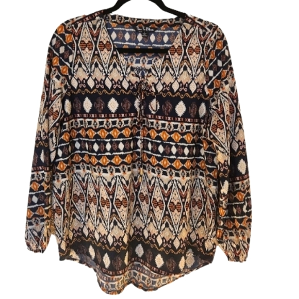 Time To Bloom Ikat Long Sleeve Blouse Size L